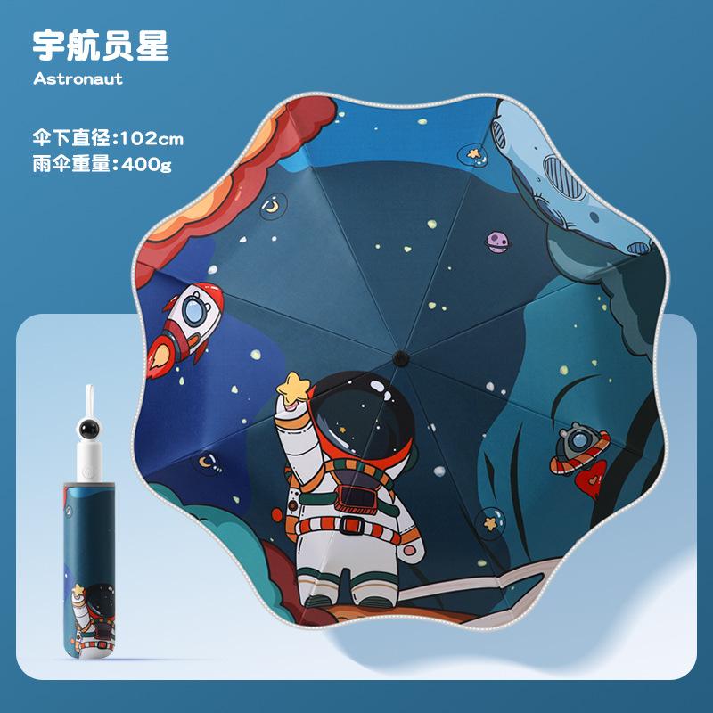 New straight umbrella creative children's umbrella 8-bone rounded corners safety joint 8-bone automatic umbrella astronaut handle