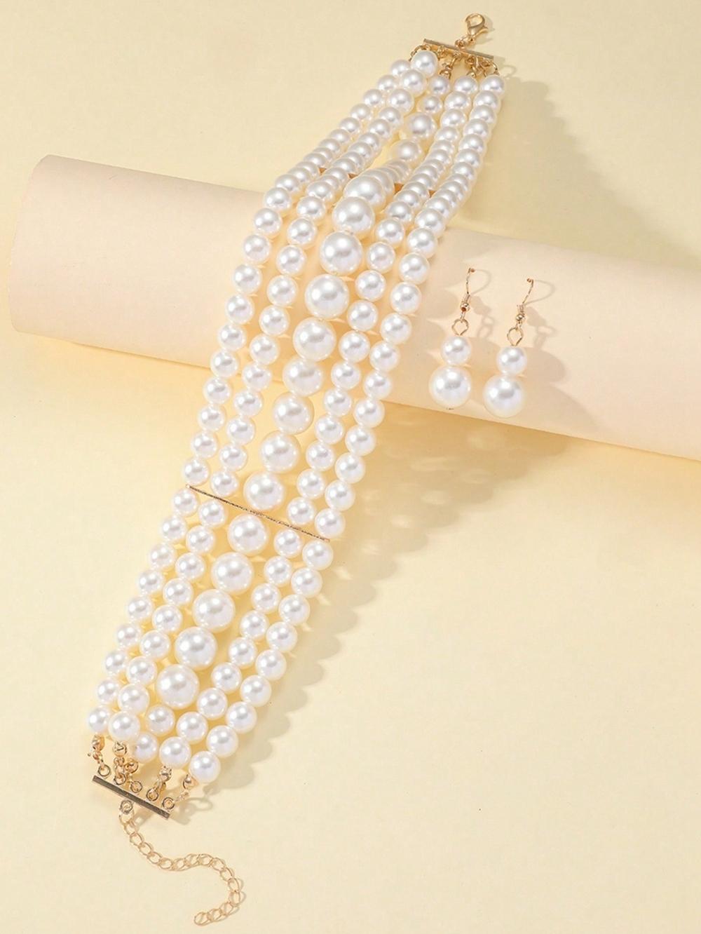 

Новый Модный Цирконовый Набор Для Женщин Элегантный Шарм Многослойное Ожерелье-Чокер из Имитации Жемчуга и Серьги Аксессуары для Шеи золотой