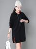 Women's Fleece-Lined Hooded Sweatshirt Dress, Contrasting Colors, Embroidered, Plus Size, Autumn/Winter 2025, Mid-Length, Thickened, Loose Fit.