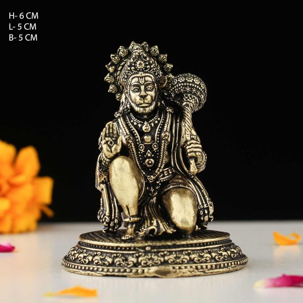 Mosazná sedící idola Hanuman Ji | 2,5" Bajrangbali Sankat Mochan Hanuman Murti Socha Figurka Ideální pro Púju Hlavní dveře a jako dárek