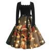 Women's Fashion Retro Long-sleeved Square Collar Christmas Printed Evening Dress
