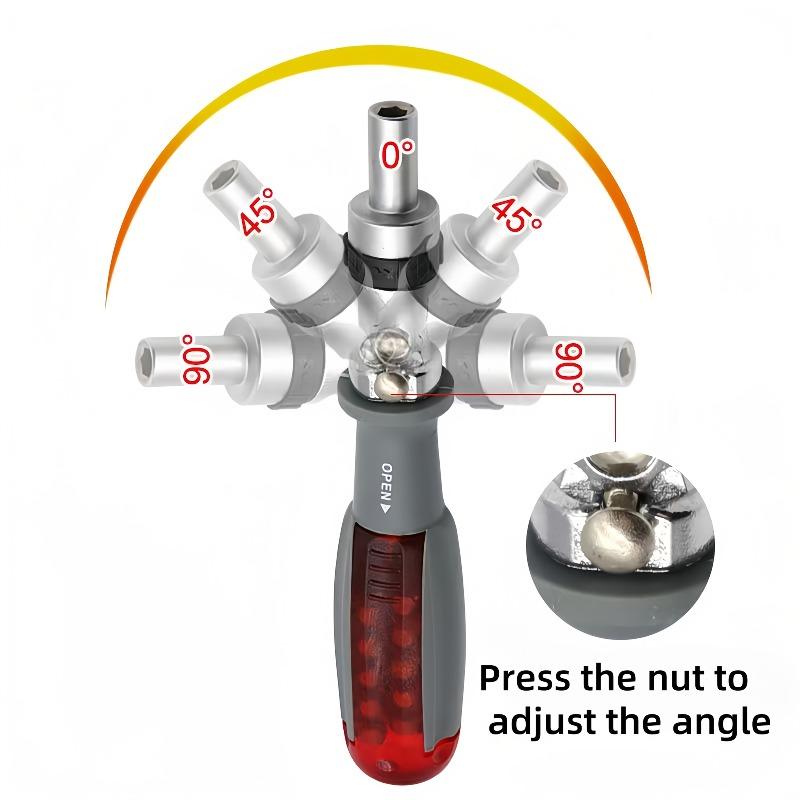 10 in 1 Manual Ratchet Screwdriver Set Metal Tool with Rotating Head Hidden Bit Slot for Tight Spaces Repair DIY