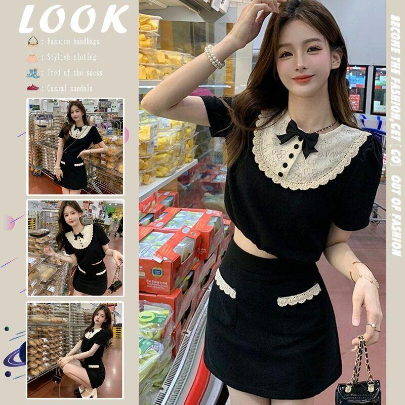 

2024 Chic Korean Style Black Suit Dress Sweet and Spicy Slim Fit Lively Youthful Two-Piece French Style Spring and Summer Dress Black S [Excellent Quality]