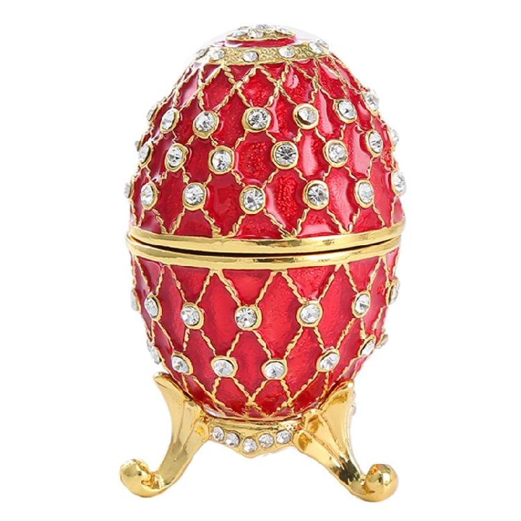 

Easters Eggs Jewelry Box with Hinged Lid Hand Painted Ornament with Sparkling Crystal Handmade Office Desk Accessory червоний