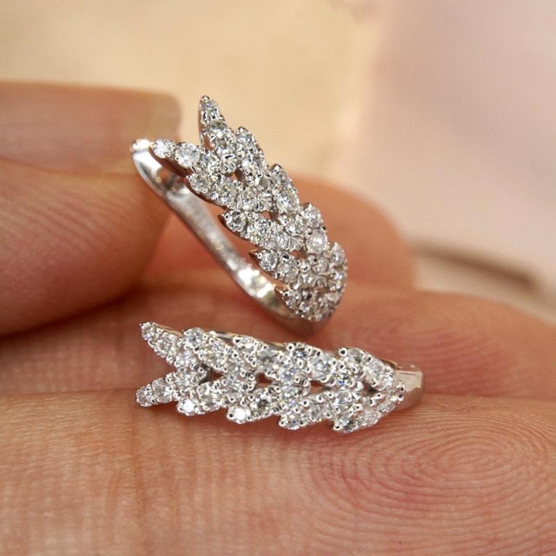 Huitan V Shaped Hoop Earrings Women Exquisite Leaves Design Cubic Zirconia Earrings Newly Designed Female Statement  Gift