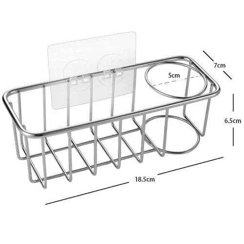 2-in-1 Sink Caddy with Adhesive Sponge Holder and Brush Holder, Made of SUS304 Stainless Steel, Rust-Resistant and Waterproof