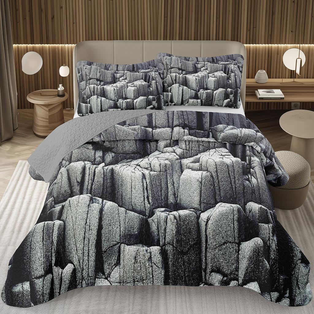 Steinmuster Tagesdecken Queen Abstraktes Marmorierung Überwurf Geometrie Bettwäscheset Für Jungen Mädchen Wendbar Gesteppte Tagesdecke Bezug