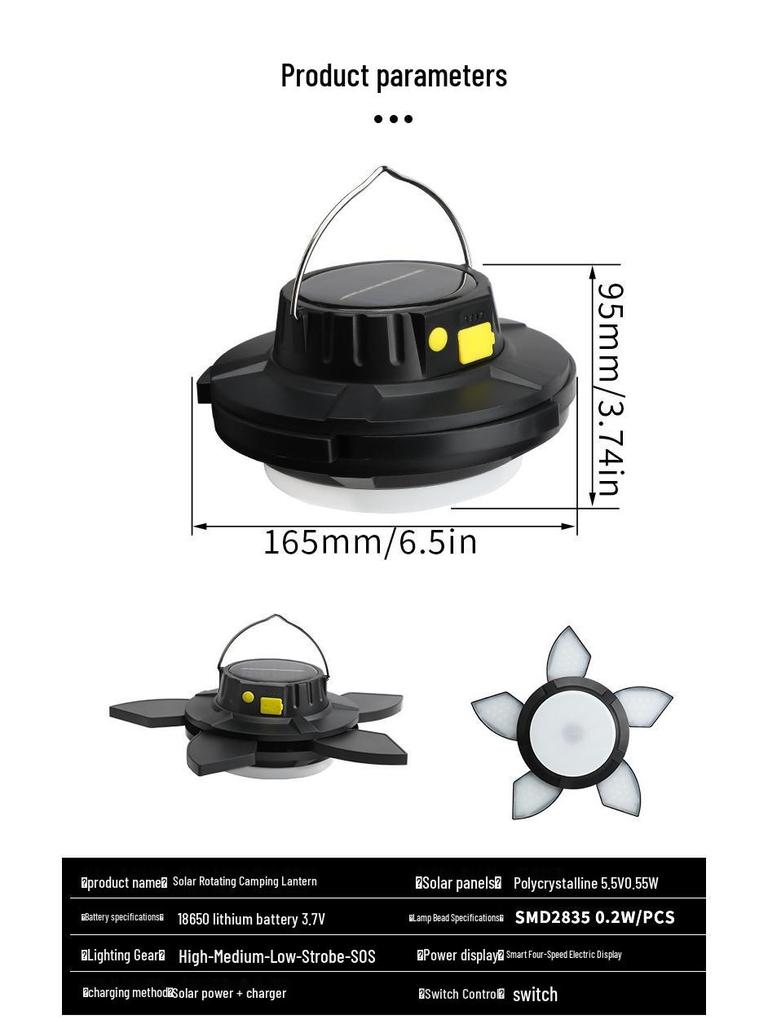 Lotus-Shaped Solar Rotating LED Lamp: USB-Rechargeable for Outdoor Camping, Night Market, and Emergency Use.
