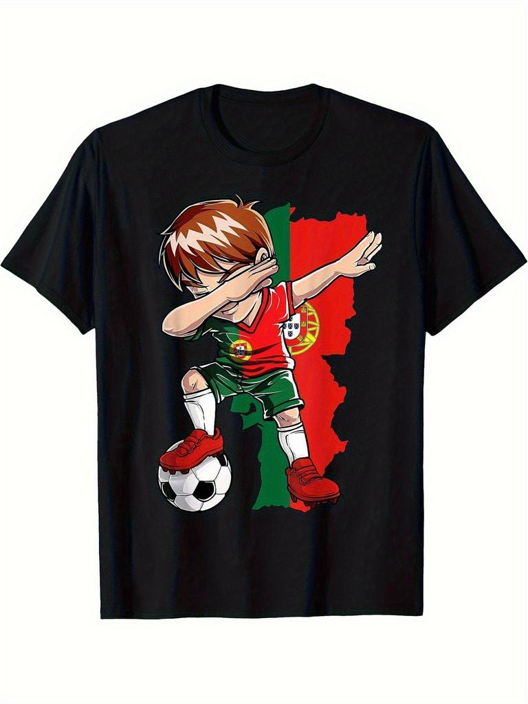Portuguese Football Jersey Tshirt Dabbin Football Design Casual Round Neck Tshirt Fan Merchandise And Fun Patterned Tshirt