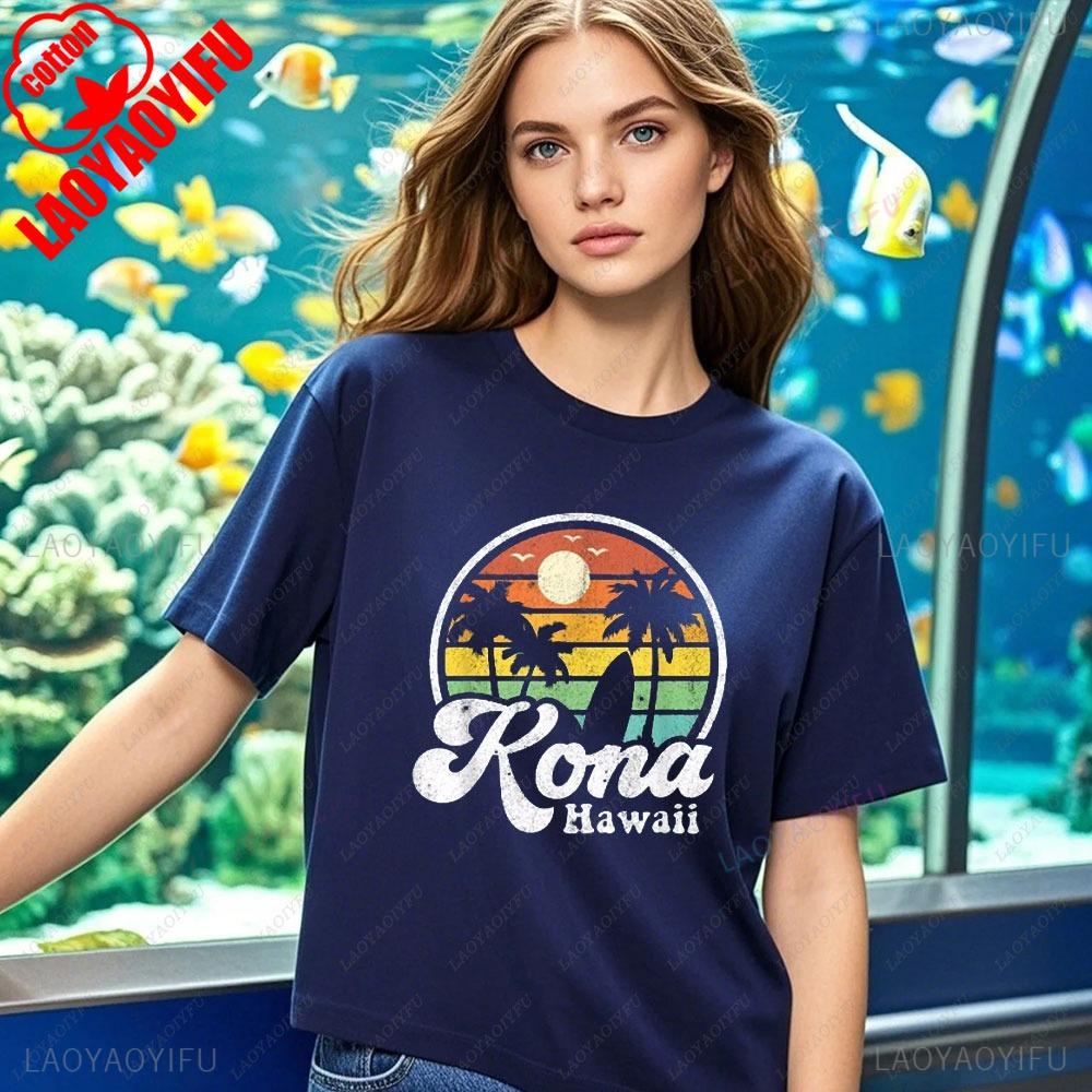 

Vintage Kona Beach Women Unisex Short Sleeve Tops Hawaiian Surf Breathable Cotton Black Tshirt Hawaiian Surf 70s Gift Tshirts 4XL
