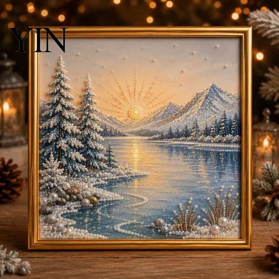 Unique DIY Christmas Decor Faux Pearl Art Kit, Winter Scene Painting Artistic Bead Kits 3D Sparkling Animal Wall Craft Kit for Adults, Holiday