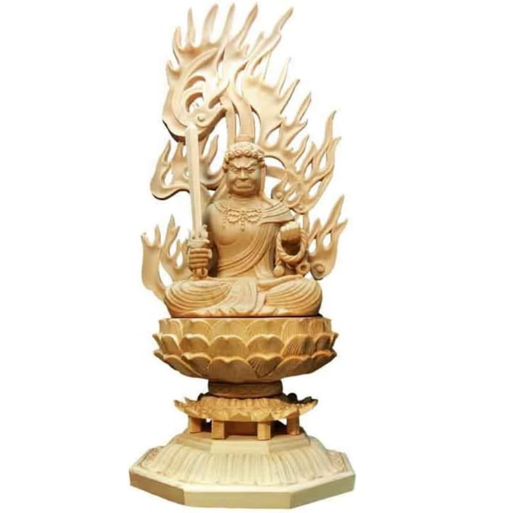 

ORIJIRI Acala Buddhist Statue, Wood Carving, Buddhist Altar Figurine, Hinoki Wood, Protective Principal Deity, Pray, Protection from Worries, Escape