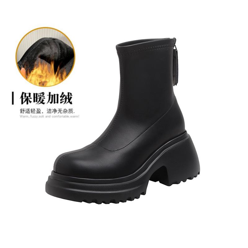 

Короткие ботинки Женские универсальные ботинки на толстом каблуке Maillard Платформа Узкие ботинки Осень и Зима Флис Коричневые ботинки челси мартин 39