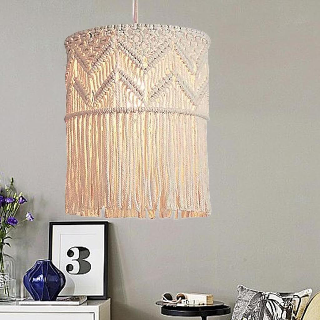 MYCENSE Macrame Lamp Shade Hanging Light Cover Boho,Fashion Pendant Tassel,Macrame Hanging Decor for Dorm Bathroom Bedroom Office, Height 45cm