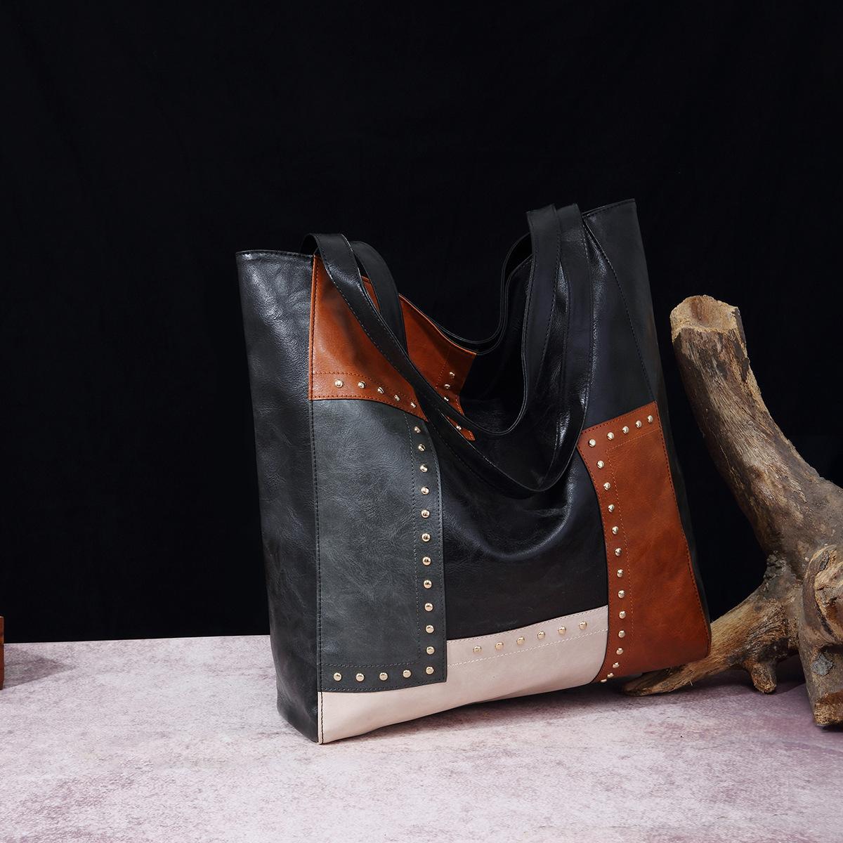 Большая вместительная женская сумка-тоут, элегантная контрастная цветная сумка