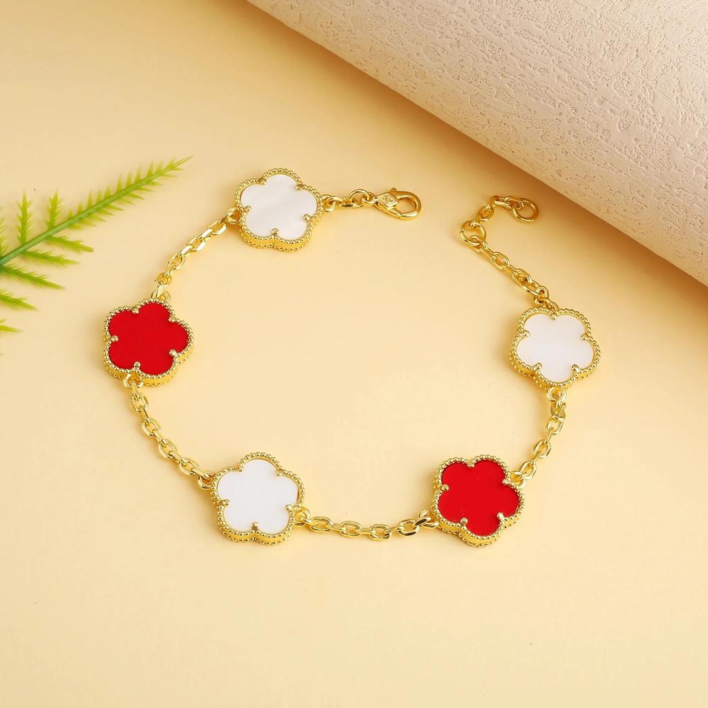 Classic Simple Fashion Five-leaf Flower Pendant Bracelet Natural Stone Clover Pendant Women's Party Daily Wear Zircon