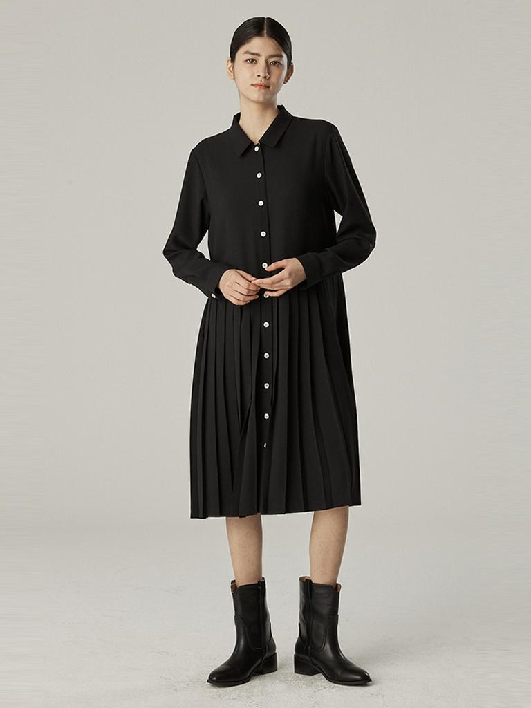 SPNK Polyshirt Pleated Dress_Black