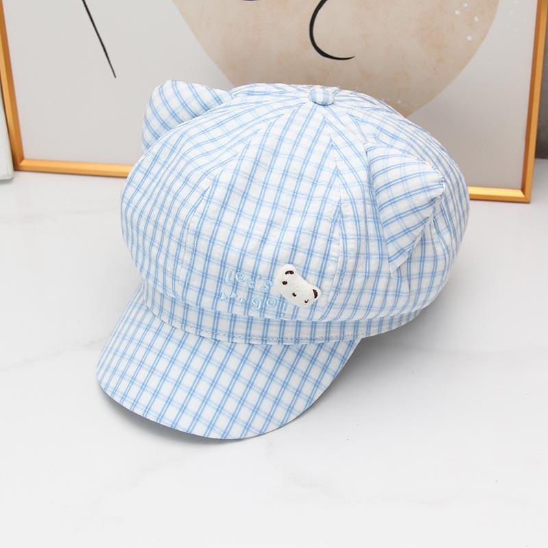 Sweet Plaid Cute Cat Ears Star Anise Hat Female Cap Spring and Autumn New Sweet Face Little Painter Hat Tide