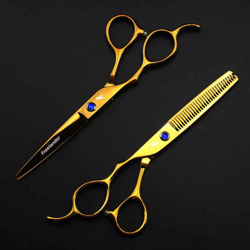 6.0 Golden Walker Left-Handed Hairdressing Scissors Set – Straight & Thinning Shears Gold Left-Handed Straight Scissors