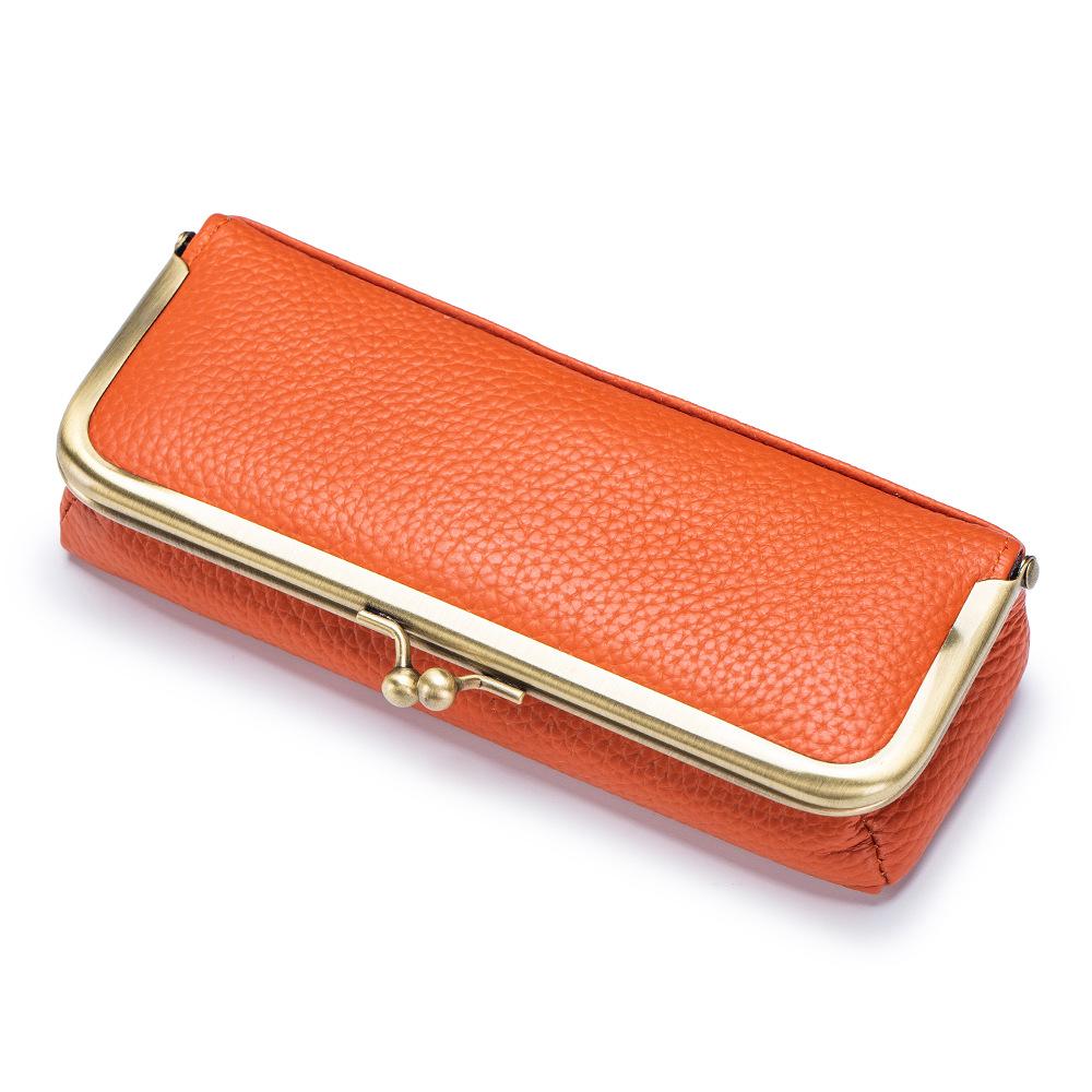 

Genuine Leather Glasses Case Fashion Pencil Bag with Kiss Lock Brand Coin Purse Women Travel Sunglasses Box Eyebrow Pencil Box