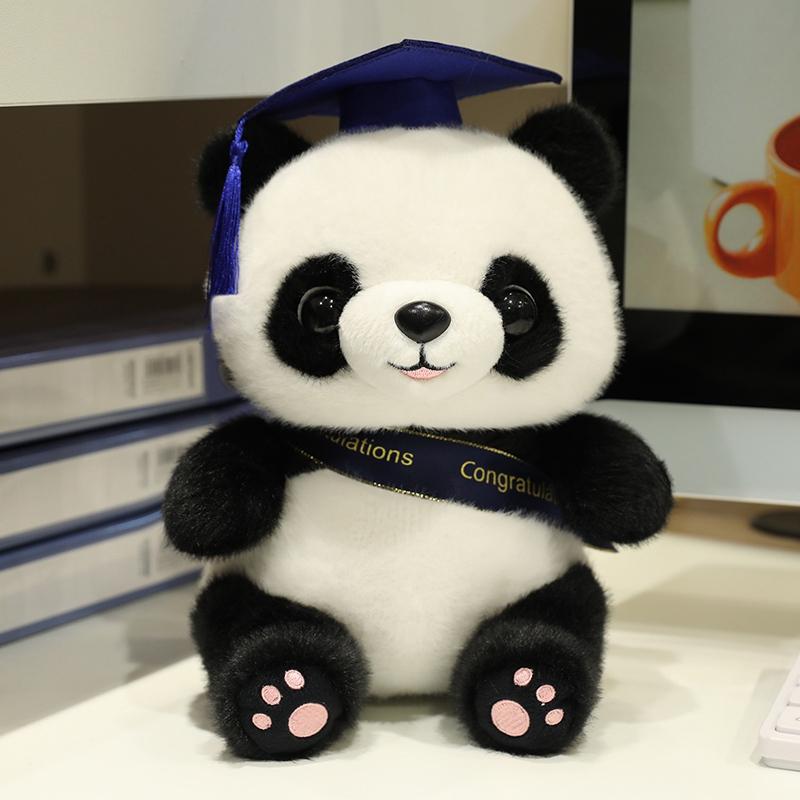 25cm Dr. Panda Plush Toy Dressing Panda Doll Panda Wearing Doctor's Hat Bear Doll Graduation Commemorative Gift For Students