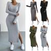 Dehnbares Strickkleid Damen Rundhals Strickkleid, Langarm Pullover Bequem Lässige Kleider Einfarbige Bodycon mit Schlitz für Herbst