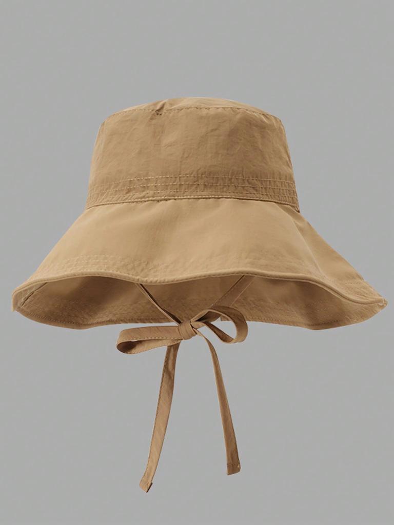 Breathable Solid Color Bucket Hat Large Brim Sun Protection Adjustable Strap Minimalist Japanese Style Summer Sun Hat For Women