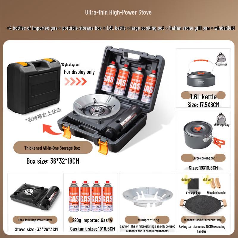 Portable Windproof Cassette Stove with Full Kit