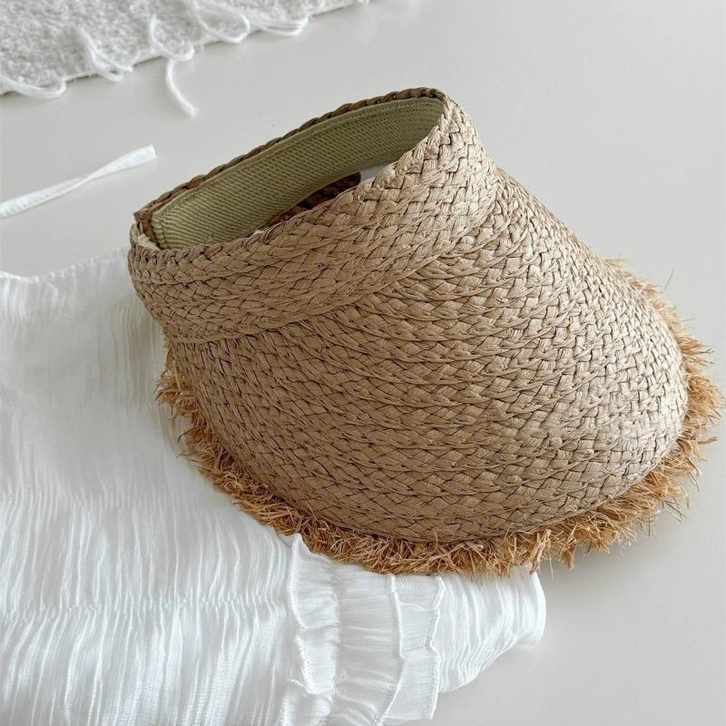 Rough Raffia Empty Top Hat Children Summer Travel Shading Sun Protection Beach Straw Hat Seaside
