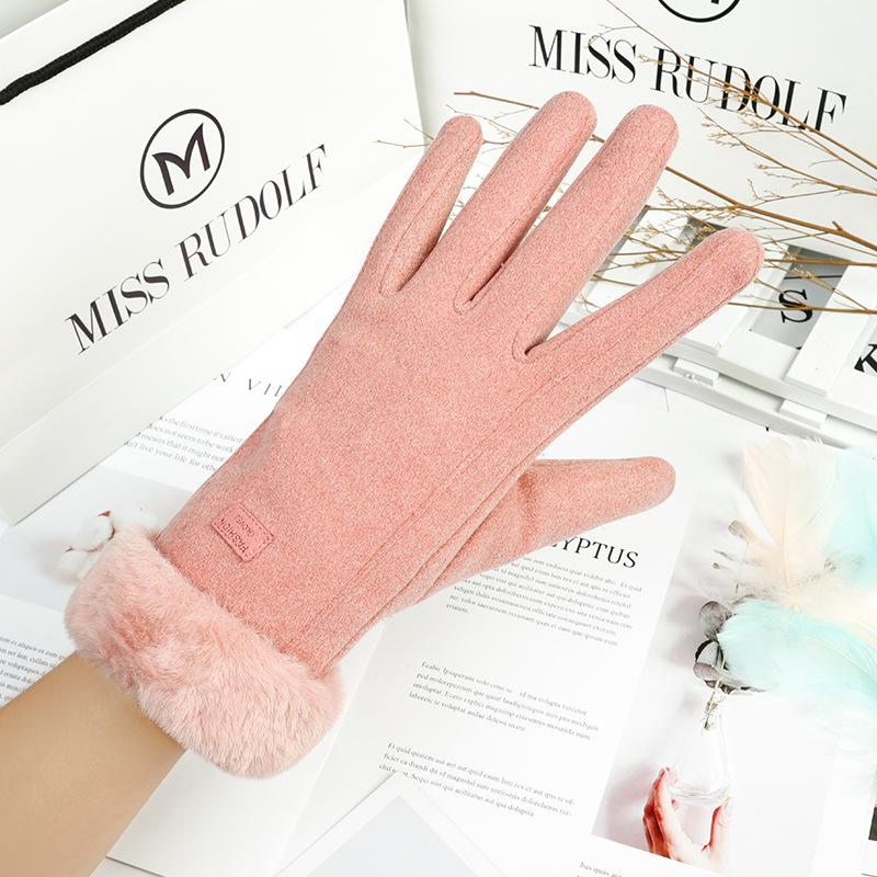 Cross-border German velvet touch screen autumn and winter women's gloves thickened to keep warm and velvet Korean version of fashion cycling windproof