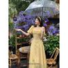 Women's Vintage Lace Maxi Square Neck Puff Sleeve Fairycore Party Dress