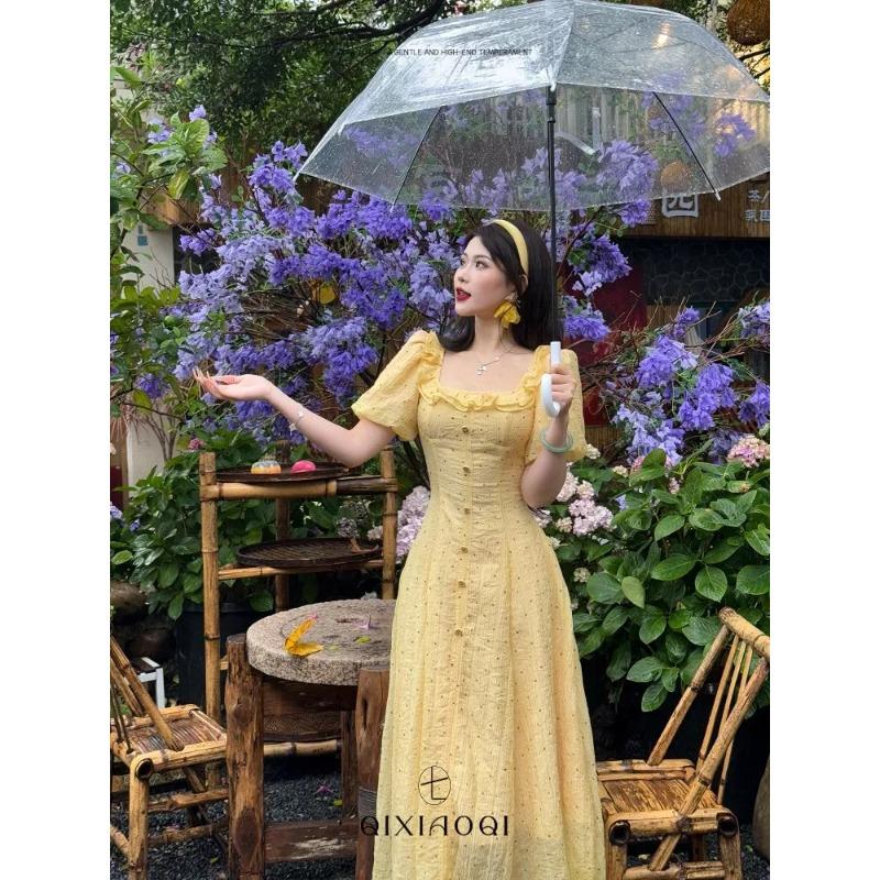 Женское Винтажное Кружевное Макси Платье Квадратный Вырез С Пышными Рукавами Fairycore Для Вечеринки S