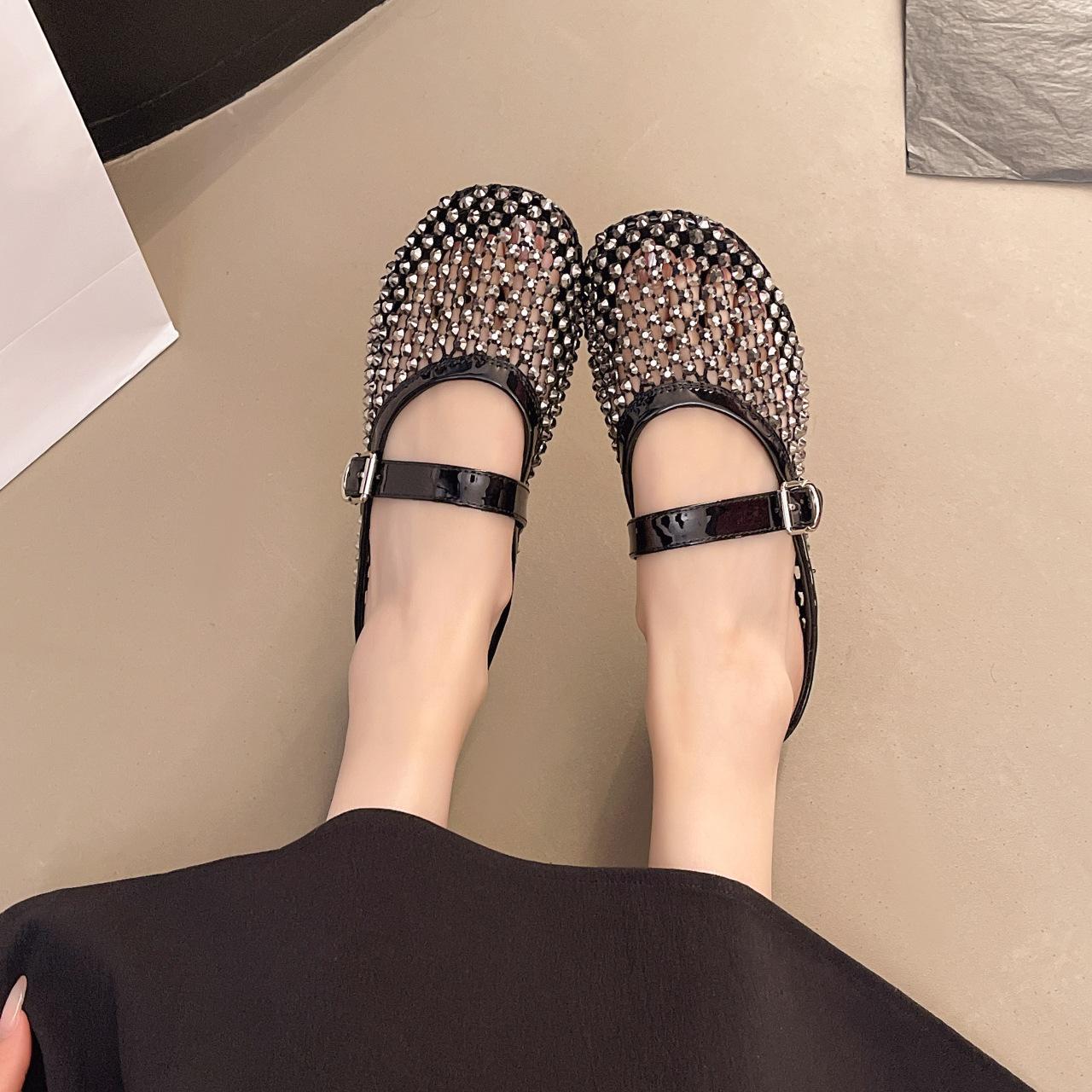 

Summer rhinestone Mary Jane bag head slippers women s 2025 new summer wear small fragrant wind half tray single shoes cool slippers 35 чёрный