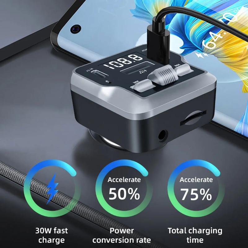 NEW Car FM Transmitter MP3 Aux Music Player Bluetooth 5.3 Handsfree With 30W PD Type-C USB Quick Charge Adapter for Car