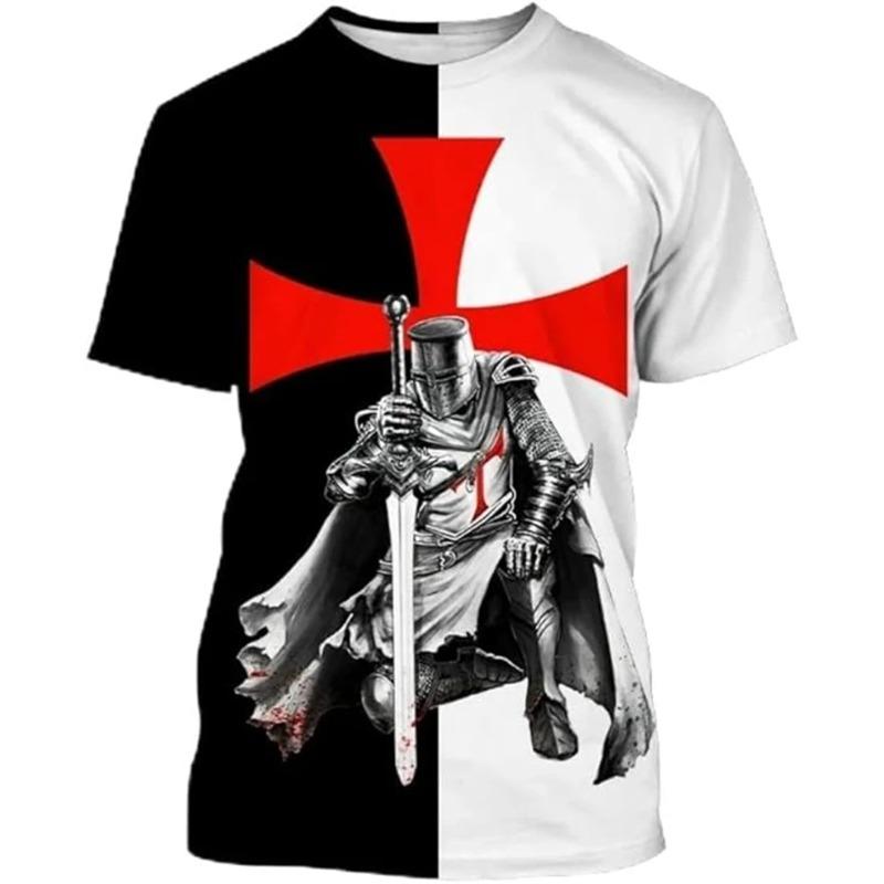 3D Print Knight Templar T-shirt Men Women Cross Fashion Trendy Cool Short Sleeve O Neck T-shirt Unisex Jesus Christian Tees