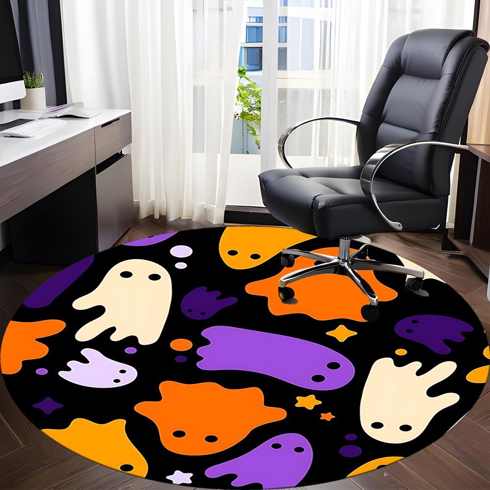 1pc Ghost Pattern Carpet, Round Non Slip Durable Large Size Office Carpet, Suitable for Office