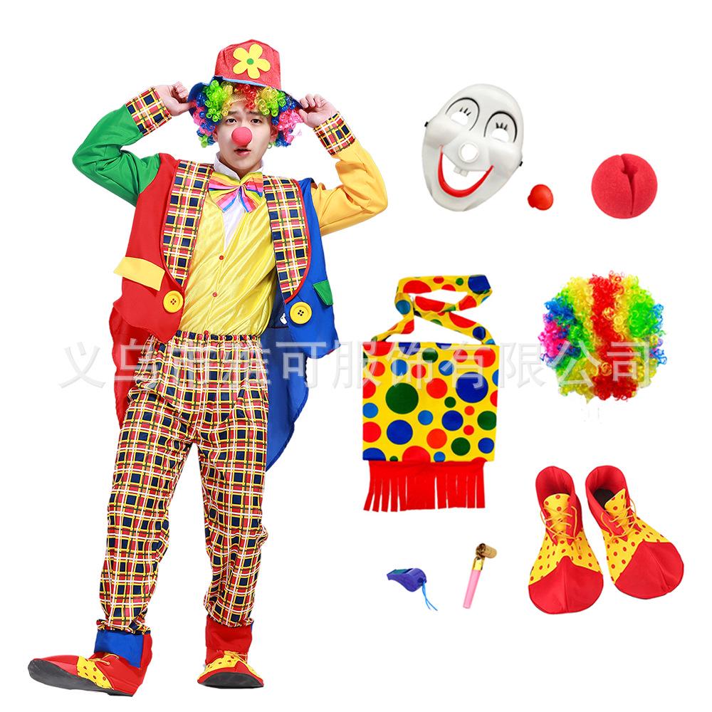 Halloween Clown Costume Set for Adults: Circus Outfit with Wig and Mask