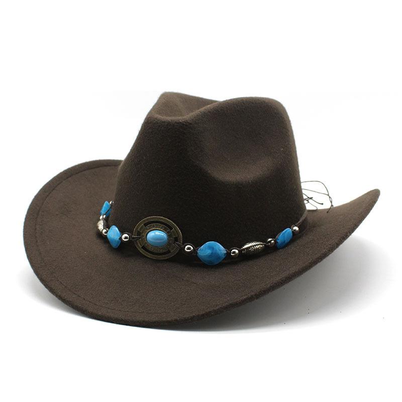 Men'S And Women'S Felt Hats Upturned Edge Jazz Hats British Retro Ethnic Style Tibetan Western Cowboy Hats Top Hats