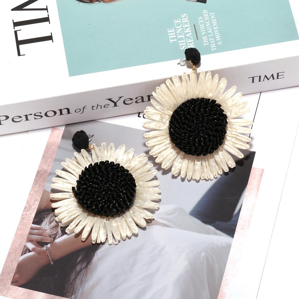 Zvoijio Hand-woven Lafite Large Flower Dangle Earrings Wholesale