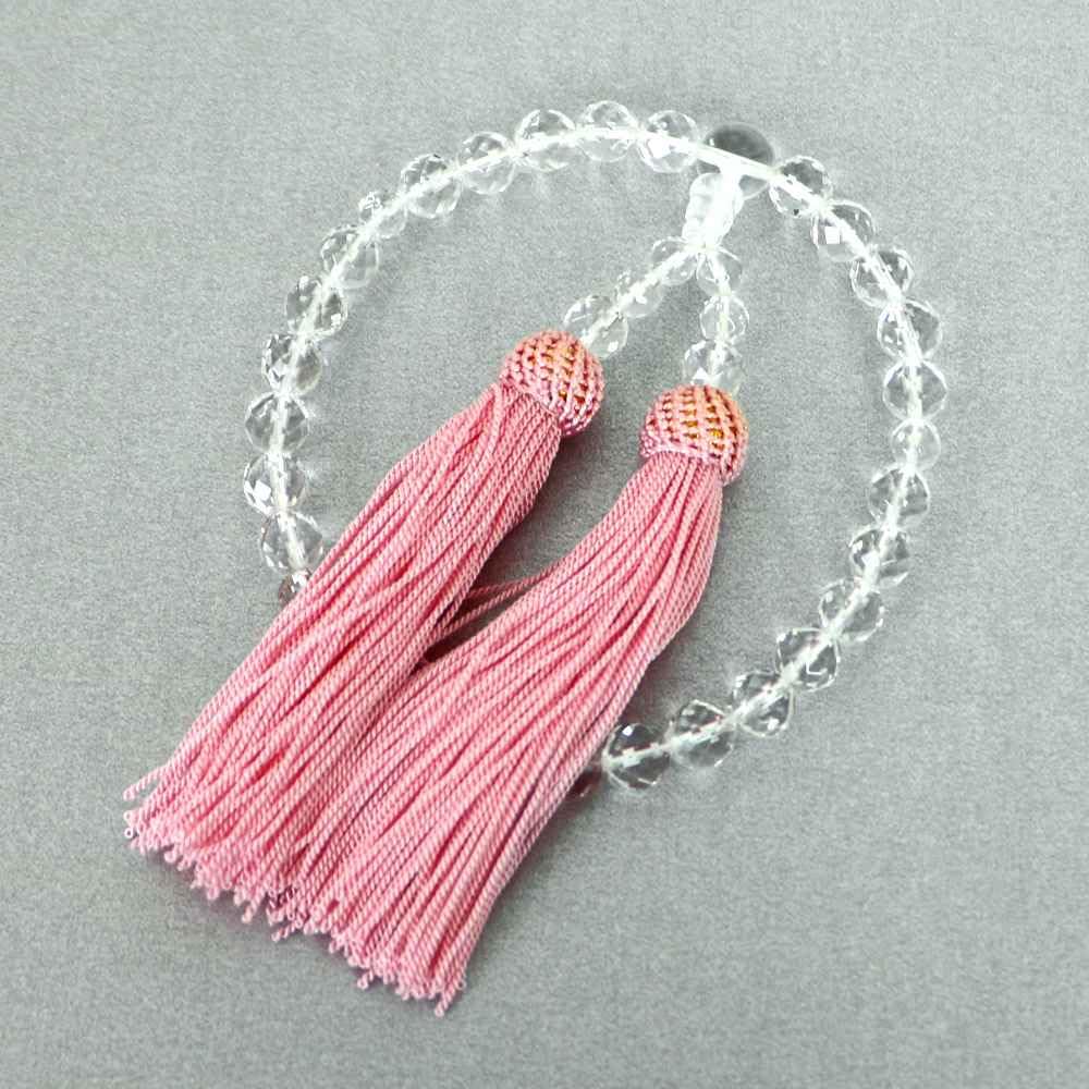 Kristall-Gebetsperlen, Kristallschliff-Gebetsperlen, Naturstein-Gebetsperlen für Frauen und Kinder, informelle Gebetsperlen [Schliffperlen/rosa Quasten]