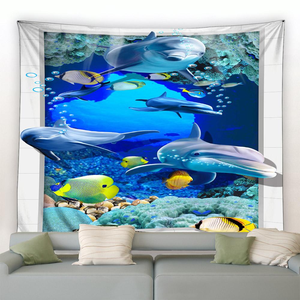 New Sea Animals Dolphin Decorative Tapestry Tropical Fish Turtle Coral Cave Underwater World Home Decor Aesthetics