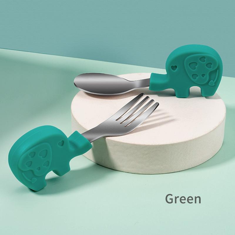 

Children s Tableware 316 Stainless Steel Short Handle Fork Spoon, Baby Portable Training Auxiliary Food Spoon, Baby Fork Spoon Elephant shape зелёный