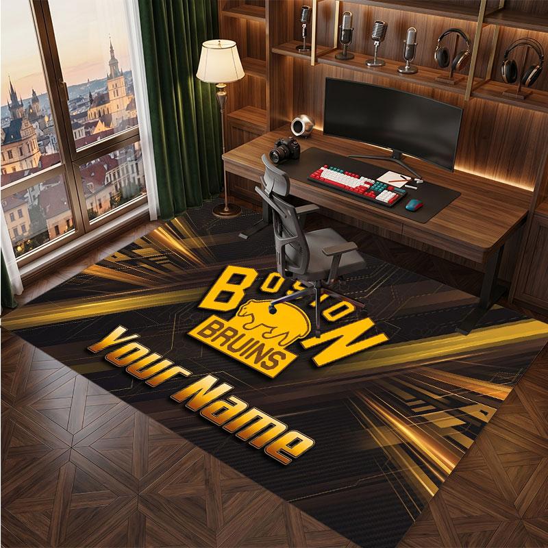 Boston Bruins Personalized Crystal Velvet Carpet, Customized Name Text Soft Anti‑Slip Rug for Living Room Bedroom