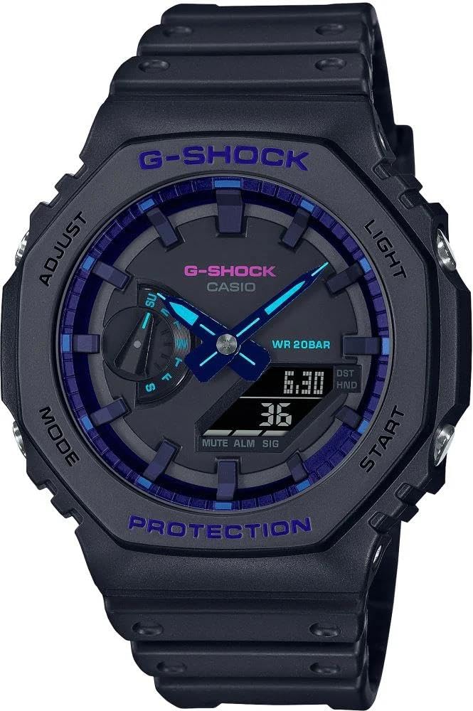Casio G-SHOCK GA-2100VB-1A Analog-Digital Watch Black Dial Quartz 200M Men s Watch Black and Blue