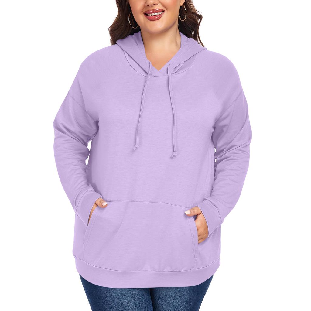 Women's  Casual Large Sized Long Sleeved Hooded Solid Color Sweatshirt