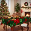 Christmas Table Cloth, Red Christmas Flower Green Leaf Print Polyester Tablecloth, Restaurant Table Fabric Decorative Cloth
