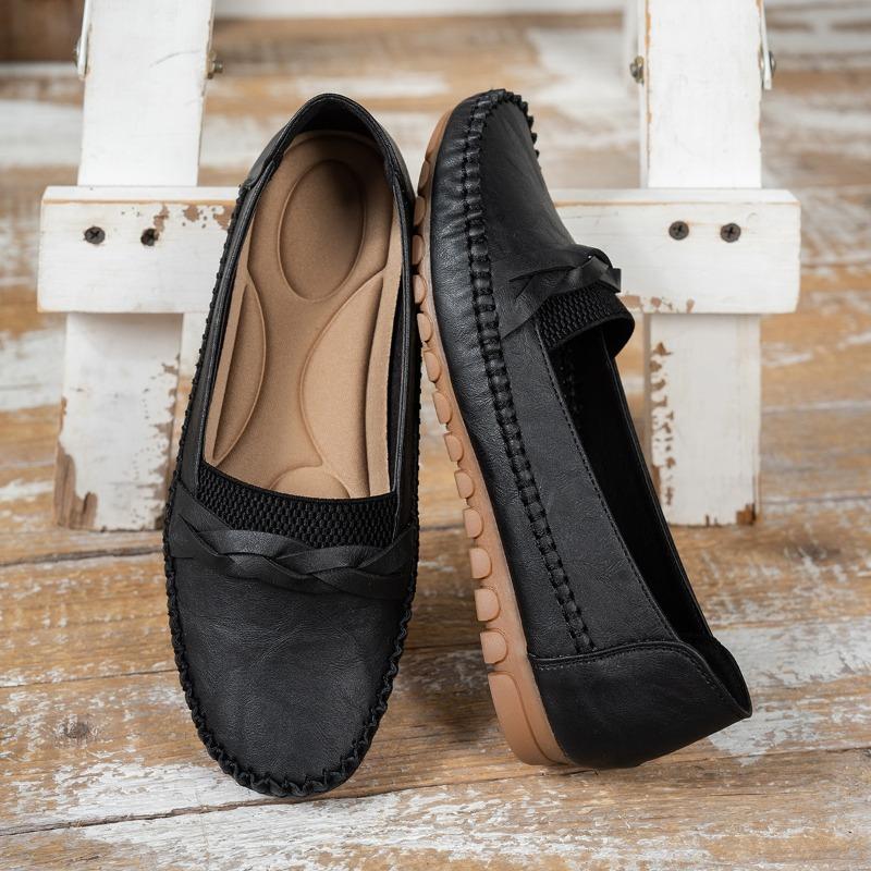 Large Size New Solid Color Bow Braided Flower Decoration for Women's Flat Loafers