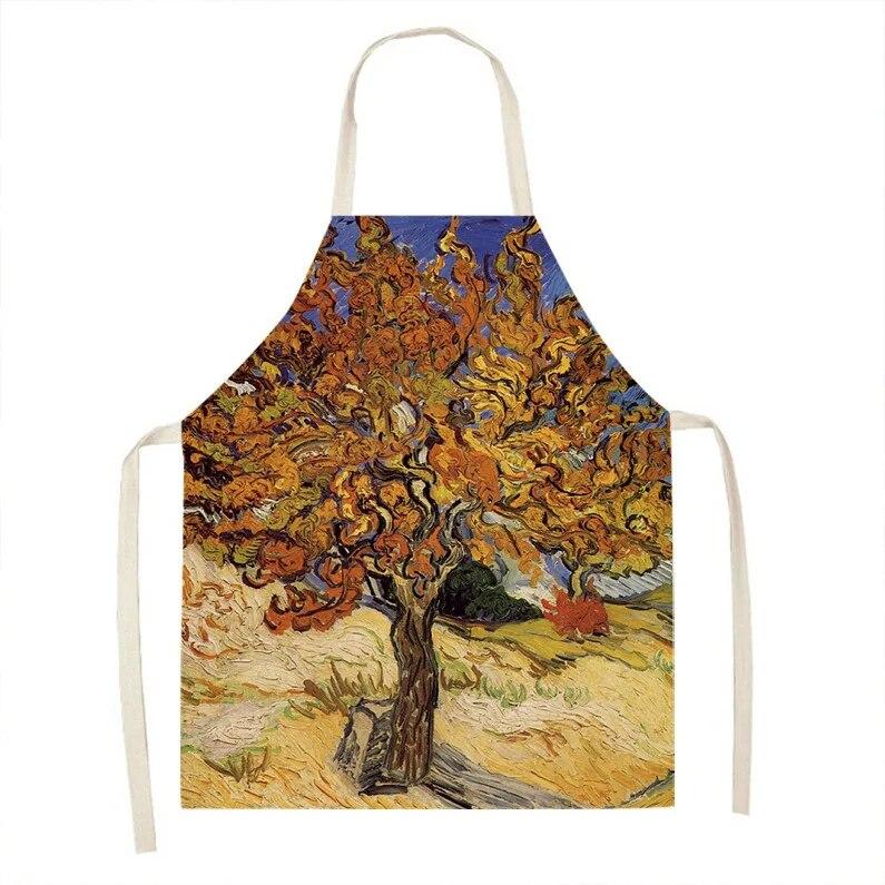 1 kus vintage umělecká olejomalba tištěná zástěra kuchyňská vaření pečení zástěra domácí čisticí doplňky unisex