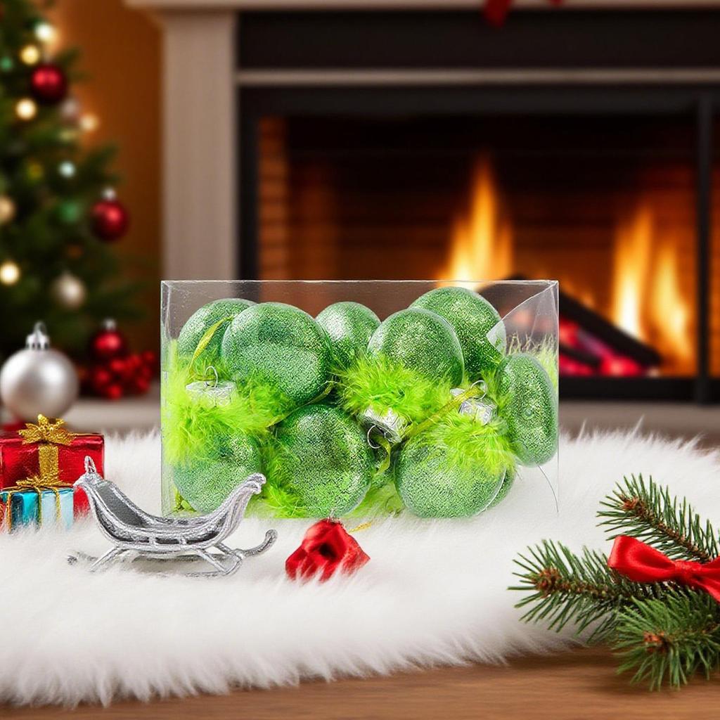 12 Stück 6cm Weihnachtskugeln Dekorationen Glitzernde Weihnachtsbaumdekorationen Grüne Haar Glitzerkugel Dekorationen Ornamente