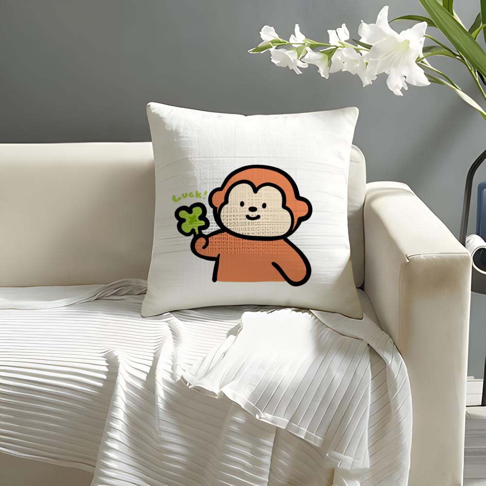 Lucky Cartoon CrystalOny Pillow Case Natural Linen Organic Fabric DoubleSided Printing Sofa Home Decor Cushion Cover